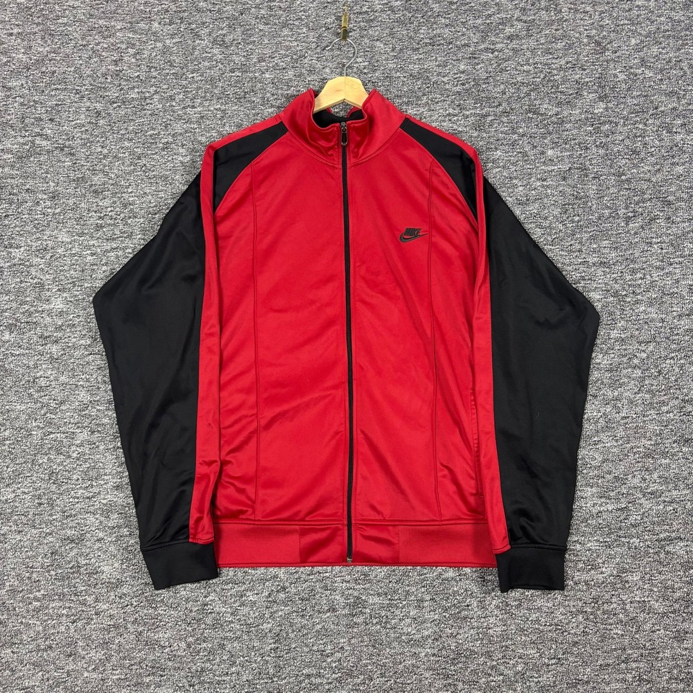 Vintage Y2K 2000s Nike Embroidered Full Zip Track Jacket Red Black Men's XXL